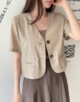 Koren V-neck Linen Short Sleeve Jacket