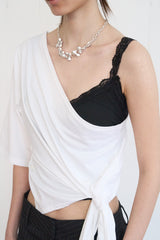 One-Shoulder Button Drape Top (Ivory)