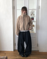 フアンステッチフリースワイドデニムパンツ