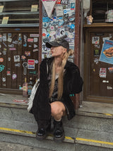 Nevada velvet two-way oversized hooded zip-up