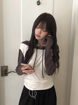 エンシュー起毛カラーフードオフショルダーTシャツ