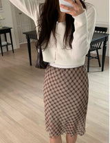 softie checkered midi skirt
