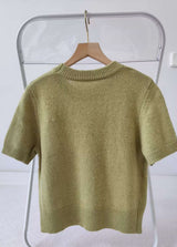 Tours Flower Decor Round Neck Wool Short Sleeve Knit