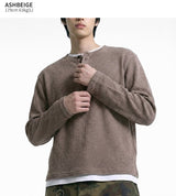Waffle Crop Henley Neck T-shirt Ash Beige