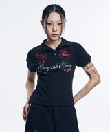 ホース エンブレム エンブロイダリー カラー Tシャツ - ブラック