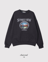 サンセットプリント ルーズフィット スウェットシャツ(2color)