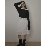 CABLE BOAT NECK KNIT-BLACK