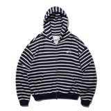 Striped Crop Hood Zipup (Navy)