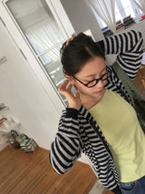 Yumehi Stripe Punching Hood Zip-Up Cardigan