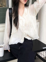 AD Strap Pintuck Frill Ruffle Blouse (3color)