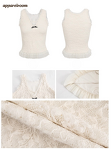 Best Lace V-neck Frill Sleeveless T-shirt
