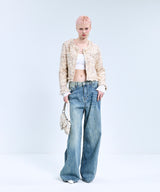85-VIVAJ050 Line Point Crop Tweed Jacket BROWN
