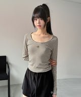 STRIPE U NECK LONG SLEEVE T-SHIRT [3color]