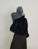 Hakata Stripe Coloring String Knitwear Zip-Up