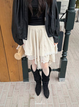 Deep cotton lace unbalanced midi skirt