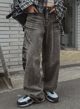 ファイングエンボウォッシングワイドデニムパンツ