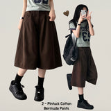 Retro waistband pintuck cotton bermuda pants shorts [short, basic selection]