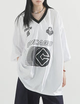 Glitter Metal Sporty V-Neck T-shirt