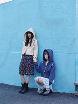 CUT OUT CROP HOOD ZIP-UP (INDIGO)