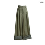 (3color) チェックロールアップワイドピンタックパンツ
