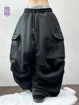 フリース ❤カーゴパラシュートツーピンタックワイドボトンパンツ🖤🩶2カラー