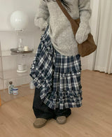 Giet Frill Banding Check Long Skirt