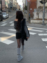 デンプボタンオフショルダールーズフィットニット