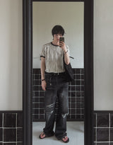 Hetz ダメージワイドデニムパンツ