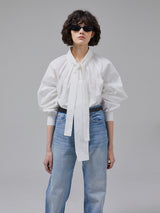 [LINE] Neck Shirring Tie Blouse