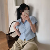 [BELLIDE MADE] リーフォーピンタッククロップド半袖シャツ