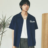 dustin chain stitch bowling shirt navy