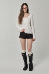 Three-button lace short, Charcoal