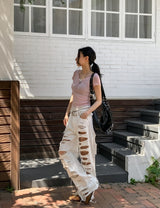 See-through layered button cap sleeve short sleeve