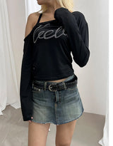 [F/W] Shirring logo off shoulder t-shirts(2color)