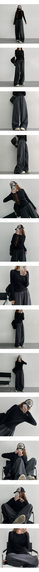 [3-length][S–3XL]NIT カットワイドスウェットパンツ (3 colors)