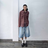 ウォッシュドデニムワイドレッグショーツ