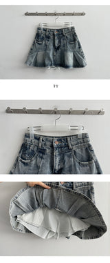 Bobby Vintage Pleated Denim Skirt