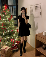 [SHOPPERMADE] Velvet Puff Mini Dress
