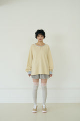 KIKI HENLEY NECK WAFFLE TOP (BUTTER)