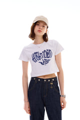HEART SLOGAN CROP T-SHIRT / BLUE