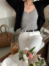 Heather Shirred Cotton Sleeveless Top / 4 Colors