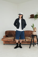 Washed denim shorts/dark-blue