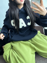 フリース🔥ハットプリンティングレタリングタトゥーパッチビッグフーディー 💙🩶🤎3COLOR