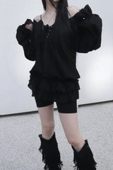 off-shoulder puff long blouse (2color)
