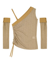  Detachable Sleeve One Shoulder Top _ BEIGE