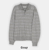 Kesio Multi-Stripe Henley Neck Knit