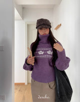 Purple Snow Turtleneck Cropped Knitwear