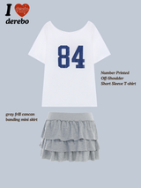 ナンバープリントオフショルダー半袖Tシャツ