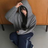 Choc Thick wool Bokashi twisted hoodie knitwear zip-up