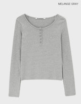 [B-BASIC] ライトスタンダードヘンリーネックロングスリーブTシャツ (2SIZE)